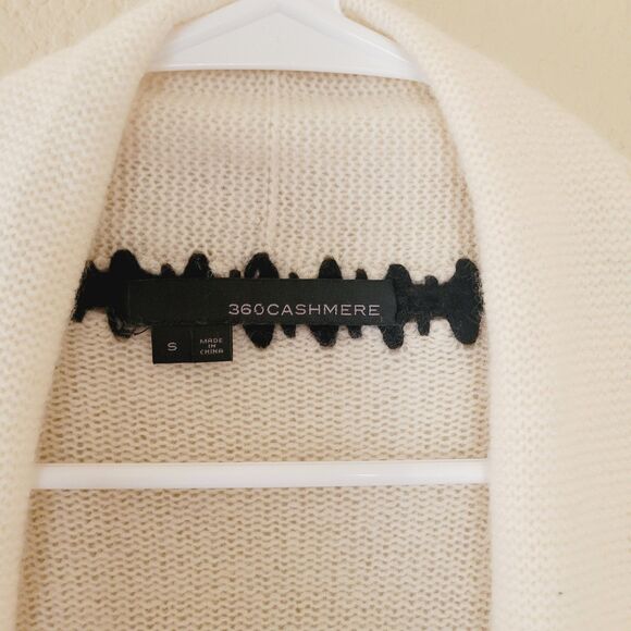 360 Womens 100% Cashmere Open Duster Cardigan Size Small Ivory Pockets Classic - Picture 2 of 7
